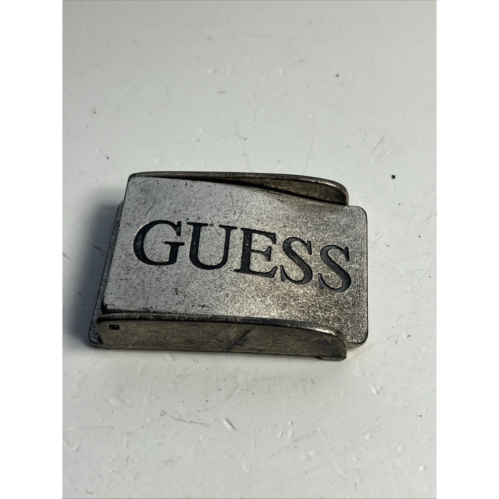 VINTAGE 1990s GUESS FASHION MENS SILVERTONE BELT BUCKLE Western